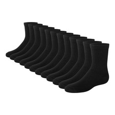 Hanes Boys' Crew Socks Pack, Socks for Boys Black Small 4.5-8.8, 12-Pack