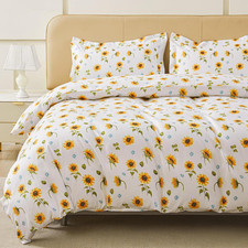 Floral Duvet Cover Queen Size, Sunflower Zipper Closure Duvet Cover Set, Soft Mi