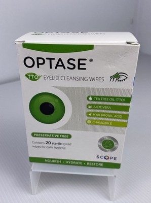 Optase Eyelid Cleansing Wipes With Tea Tree Oil 20ct For Daily Hygiene Exp 1/28