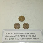Lot #306 3 Beautiful Lincoln Wheats 1930-P 1930-D 1930-S VG- Fine See Pictures