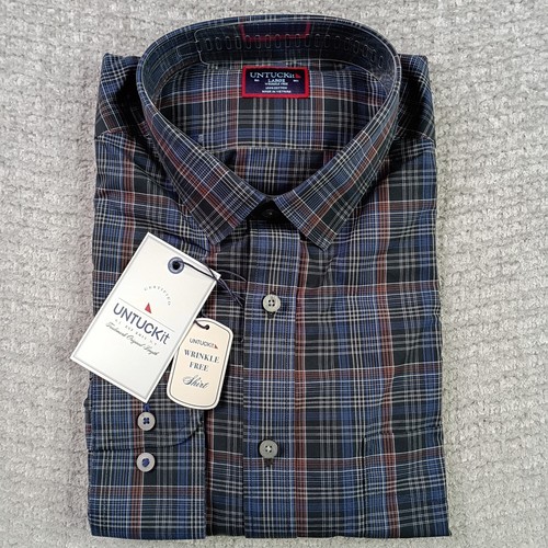 UNTUCKit Cordero Regular Fit Blue Plaid Wrinkle Free Button Shirt Size Large New