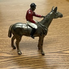 Vintage Pot Metal Race Horse With Jockey Figurine Toy Occupied Japan 1950-60s