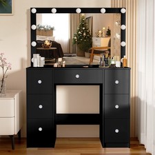 3 Color 11 LED Dressing Table with 7 Drawers Black Makeup Desk Vanity Table Set