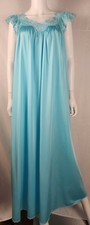 Vintage Shadowline Maxi Nightgown Light Turqoise Large