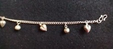 Sterling Silver Charm Bracelet with Heart and Bells 7" 5 g