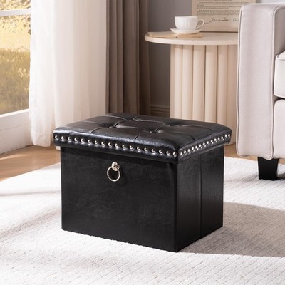 Small Storage Ottoman Foot Rest Stool, 16x12x12 in Foldable Leather Footstool...