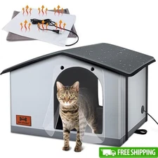 Heated Waterproof Outdoor Cat House W/ Double Doors Insulated Safe Shelter New