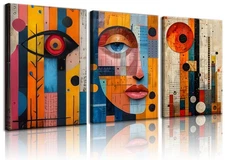 3pcs Abstract Woman Canvas Wall Art Mid Century Modern Cubism Wall Decor Pict...