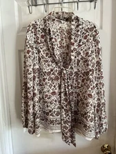 Max Studio Floral Tie Collar Blouse Shirt Women’s Medium Paisley Western Boho