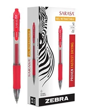 Zebra Pen Sarasa Gel Retractable Pens, Red, 12 Pack