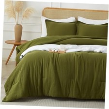 100 Cotton Muslin Comforter Set Size, Breathable Linen Queen 4-olive Green