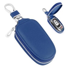 Universal Blue Pu Leather Car Key Fob Protector With Zipper Keychain