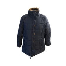 Women s M Navy Blue Puffer Parka Hooded Faux Fur Winter Coat Warm Jacket.