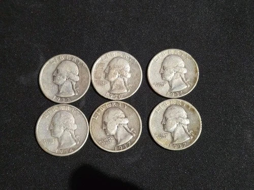 (6) 1932-1937 Washington Silver Quarter Lot Fine Cond.