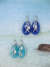 Sea Glass Earrings Made With Swarovski Crystal Bead Pearl Drop Starfish Beach