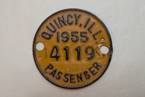 1955 Quincy, Illinois Vehicle Tax Tag License Plate  3" Diameter