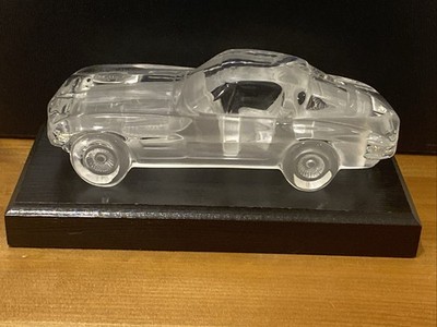 HOFBAUER 1963 CORVETTE STINGRAY Glass Crystal Car ~7'' Long Paperweight Wood Base