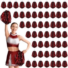 60 Pcs Cheerleading Pom Poms Cheering Pompoms Bulk Cheer Metallic Foil Pom wi...
