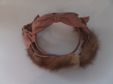 Vintage Woman's Mink Fur Satin Bows Half Hat Fascinator for Charity