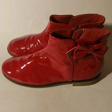 Gymboree Girls Size 2 Red Boots Side Zips Faux Patent Leather Exc Condition