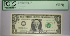 1999 $1 Chicago PCGS 63 PPQ Millennium Note Serial Number 20014944