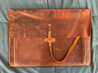 VINTAGE LEATHER DOCUMENT ART HOLDER UNBRANDED PORTFOLIO 14 X 10 INCHES USED