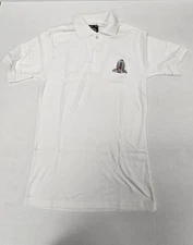 St. Pauli Girl German Beer White Embroidered Short Sleeve Polo Shirt. Size Med.