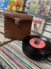 Vintage Leather Carrying Case/Holder/Tote For 7 Inch Vinyl Records W/ 30 - 45s
