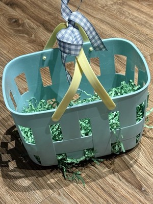 Target Spritz Woven Plastic Easter Basket Gingham Bow Grass New Pastel Blue