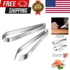 2 Pieces Fish Bone Tweezers, Stainless Steel Flat and Slant Tweezers Pliers R...