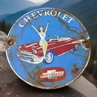 Vintage 6” Chevrolet Pin Up 1957 Porcelain Sign Bel Air Convertible Metal Sign