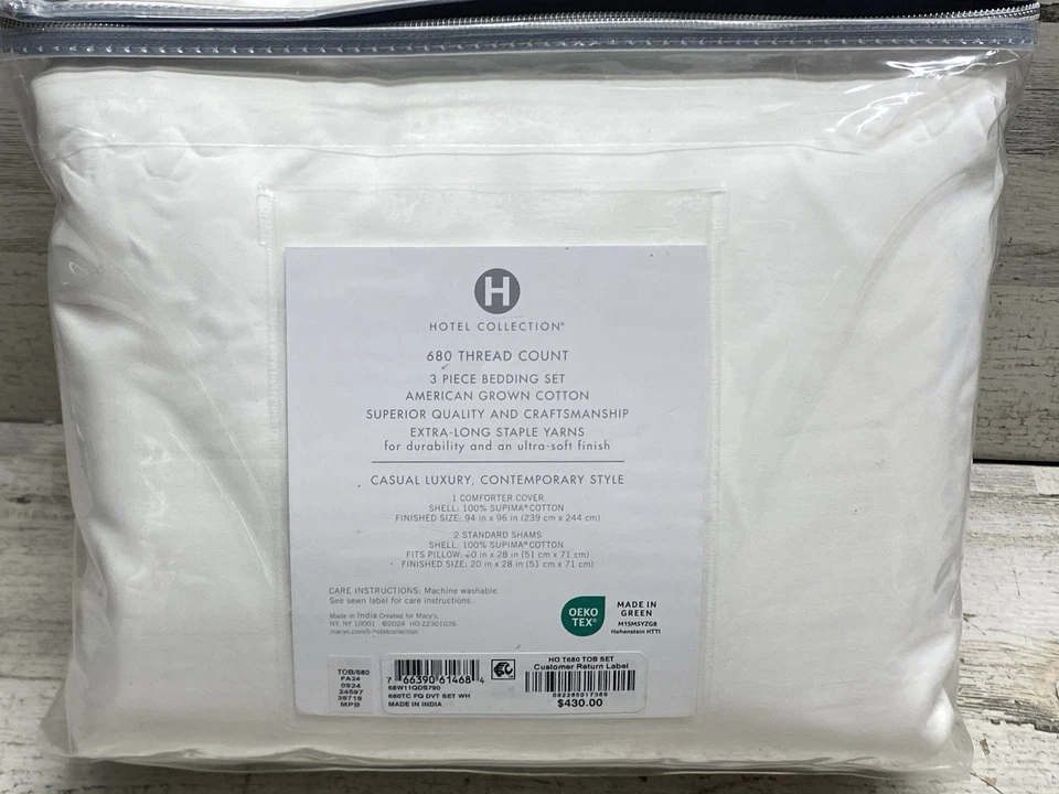Hotel Collection 680 TC Supima Full/Queen Duvet & Shams Set White New - Image 3 of 4