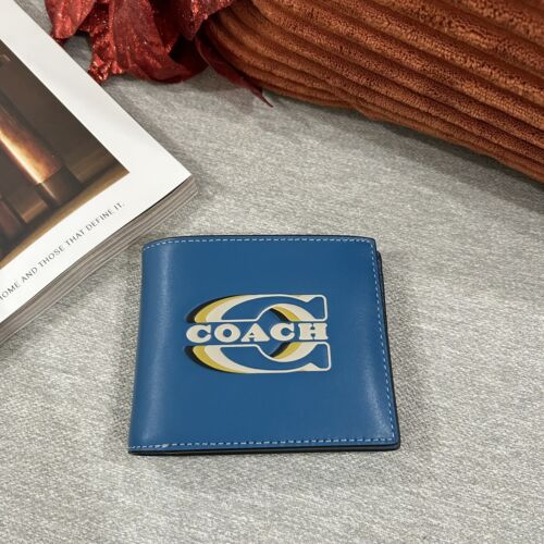 Portefeuille en cuir COACH 3 en 1 avec timbre Coach CH084 bleu Jay Multi neuf avec étiquettes - Photo 1 sur 8