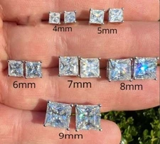 Men's 4 Prong Charm Solitaire Stud Earring Princess Simulated Diamond 925 Silver