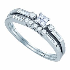 10kt White Gold Princess Diamond Bridal Wedding Engagement Ring Band Set 1/3 Ctw