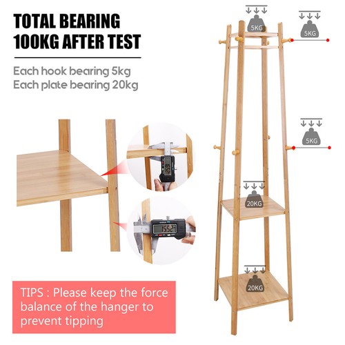 Ecke hoch Kleidung Kleidung Organizer Ständer mit 8 Haken Kleidung Bambus 3-stufig - Bild 8 von 15