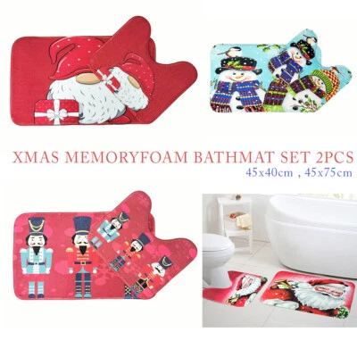 ISTYLE MODE XMAS MEMORY FOAM BATH MAT NONSLIP 2PC BATHROOM PEDESTAL MAT SET
