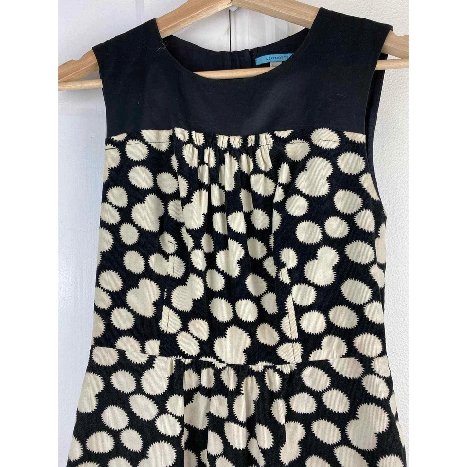 Anthropologie Leifnotes Women's 0 Black Cream Polka Dot Sleeveless A-Line Dress - Image 2 of 4