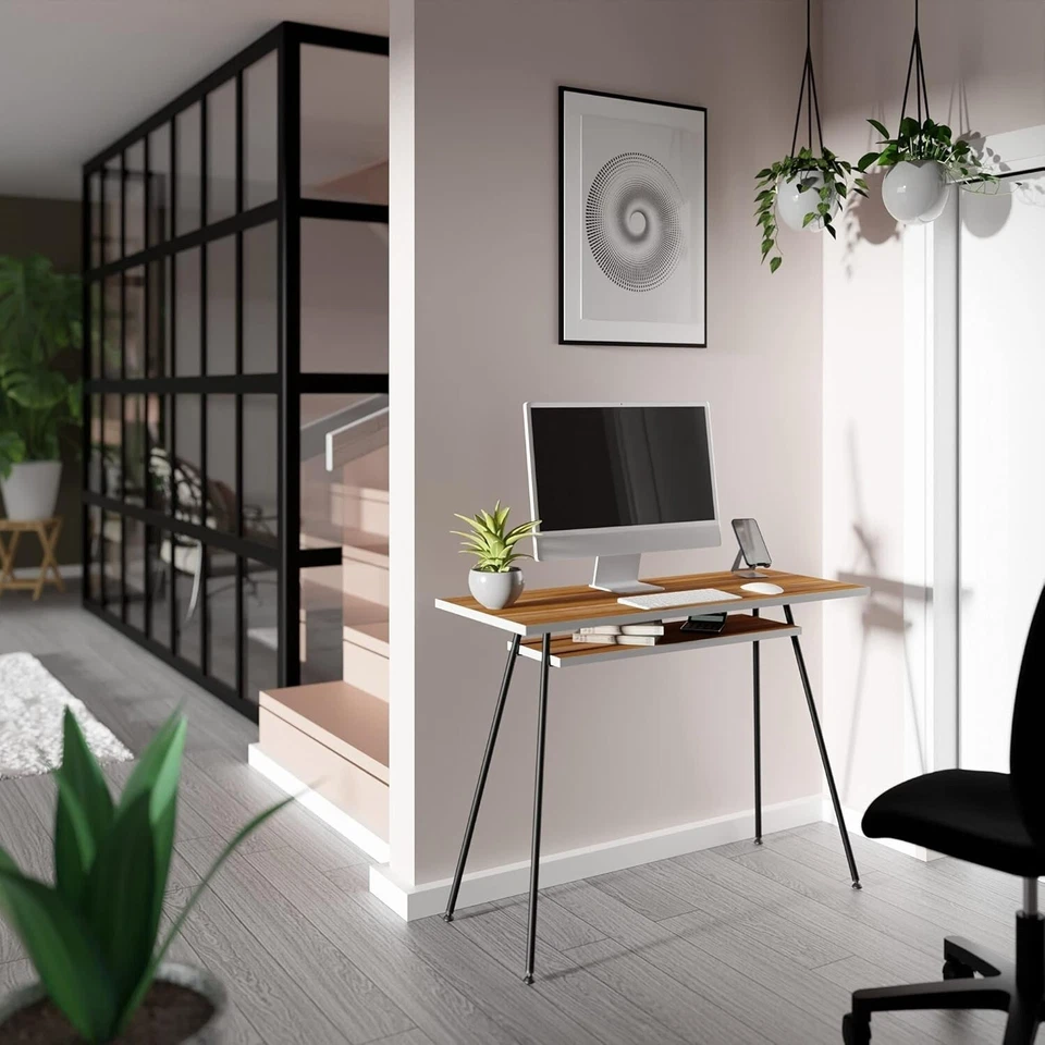 Scrivania LEVIRA, 100 x 40 x 75 cm, moderna, noce Troia e nero, metallo - Immagine 2 di 4