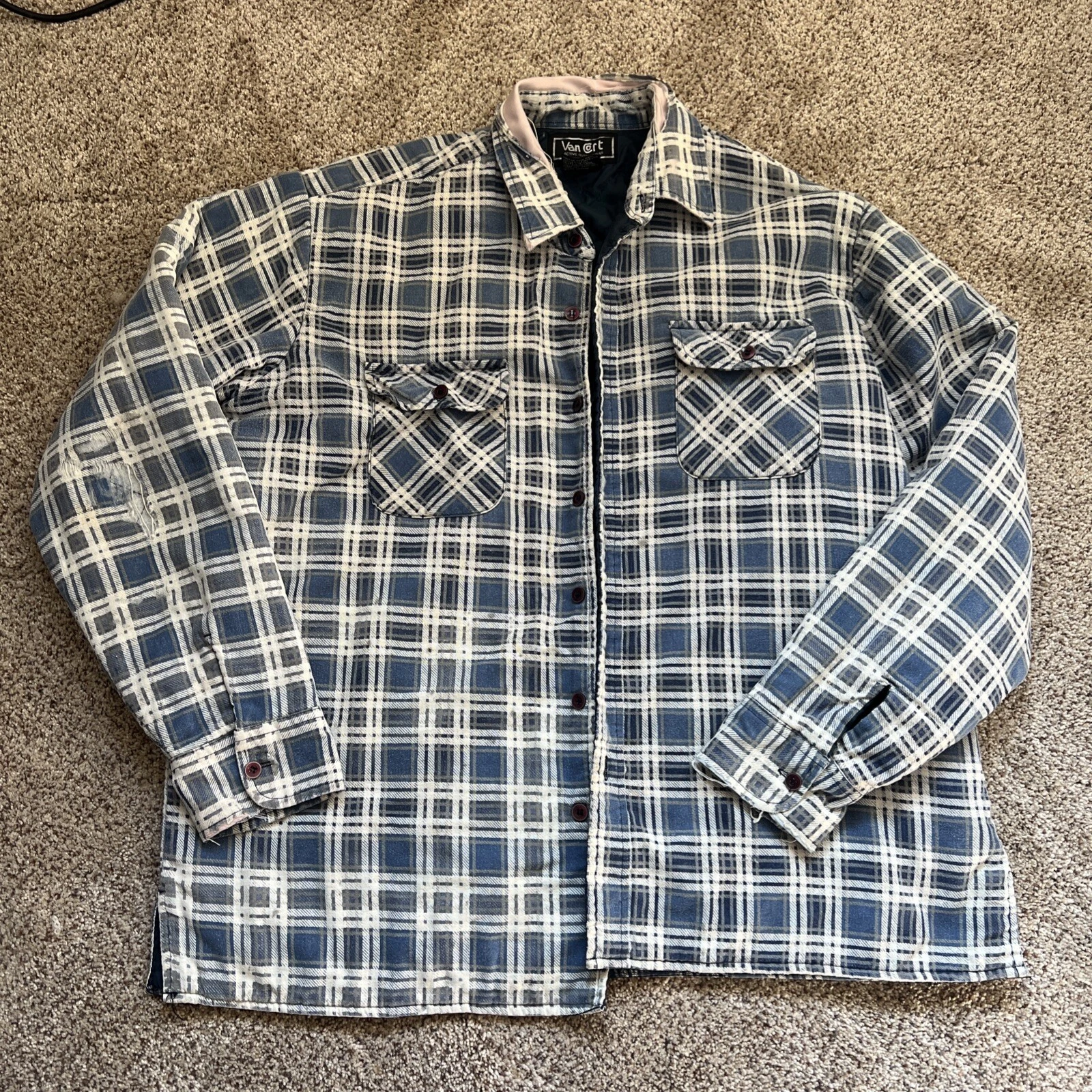 Vintage 70s Grunge Mens XL Van Cory Insulated Flannel Button Shirt Jacket USA