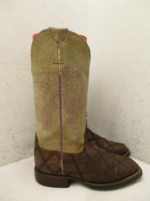 Macie Bean Brown Leather Embroidered Side Pocket Tall Cowboy Boots Youth Sz 12