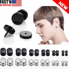 2pcs Round Barbell Stainless Steel Men Women 3-14mm Dumbbell Ear Stud Earrings