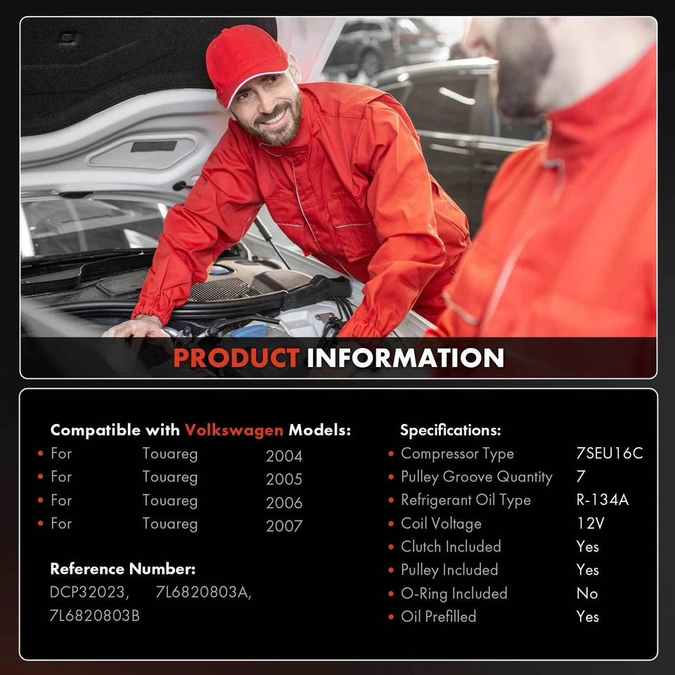 Compresor de aire acondicionado con estilo 7SEU16C para Volkswagen Touareg 2004 2005-2007 V8 4,2 L Foto 2 de 4