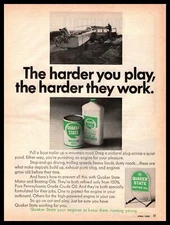 1969 Quaker State Motor & Boating Oil Truck Pulling Boat Uphill Vintage Print Ad