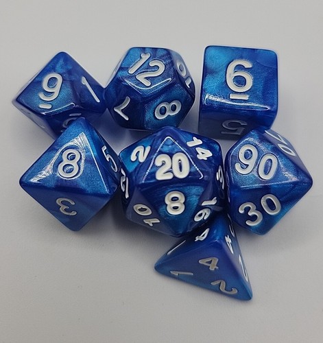 RPG Dice Set of 7 - Royal Blue Swirl D4 D6 D8 D10 D12 D20 D00-90 D&D With Bag - Picture 4 of 4