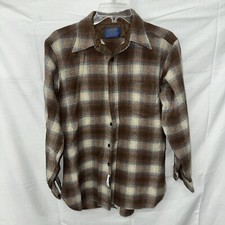 Pendleton Brown Plaid Wool Shirt Size Large Made in the USA Country Traditionals