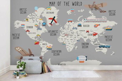 3D World Map Vehicle Self-adhesive Removable Wallpaper Murals Wall 235