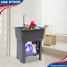 30.11" H Utility Sink Laundry Tub Freestanding with 360  Stainless Steel Faucet