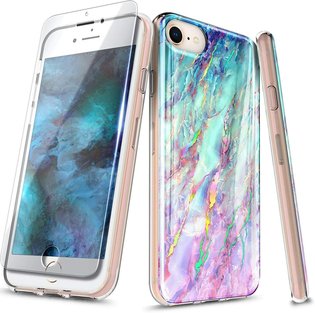 For iPhone 6s Plus Case Ultra Slim Marble Cover Tempered Glass  Protector