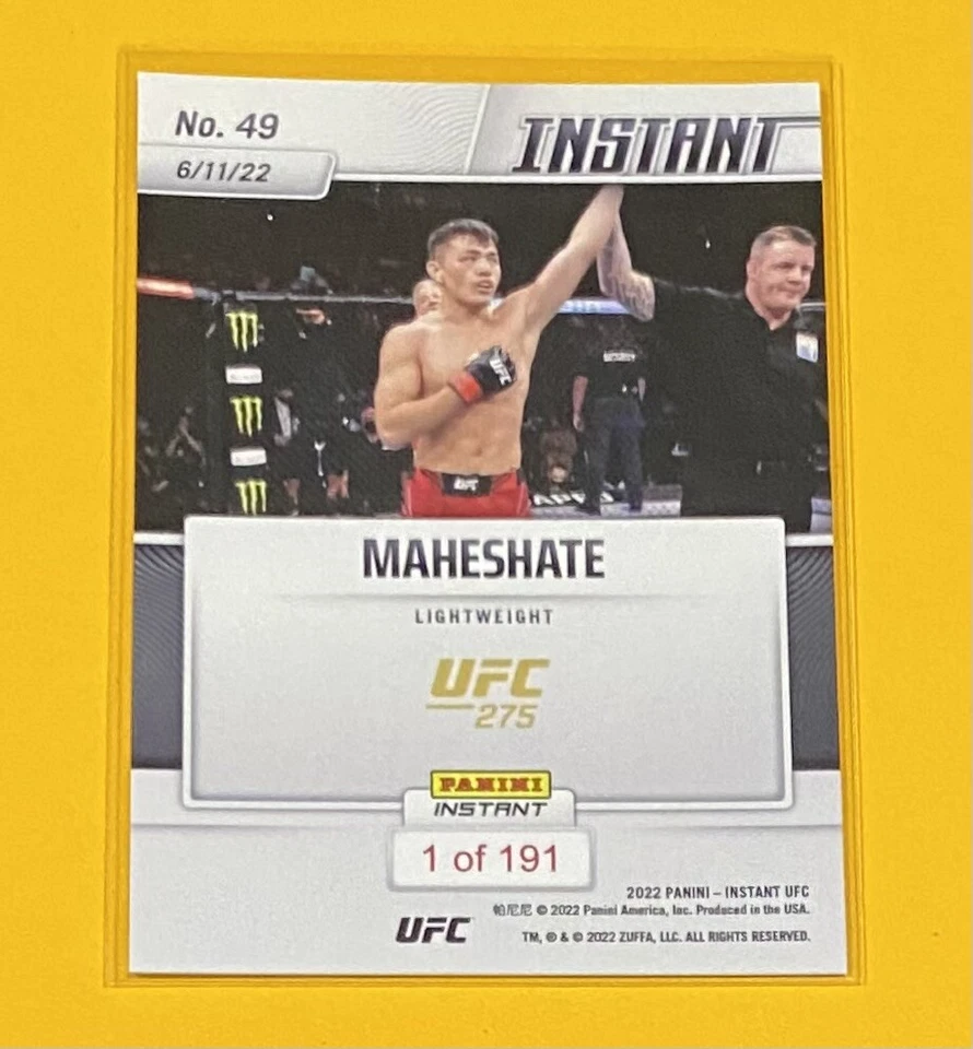 2022 Panini Instant UFC Maheshate ROOKIE CARD UFC DEBUT 1/191 SP #49 RC 🔥🔥 - Image 2 of 3